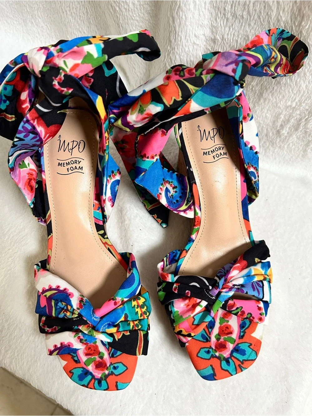 IMPO Multicolor Floral Tie-Ankle Heeled Sandals